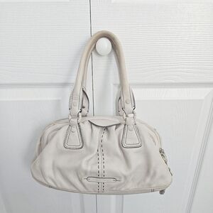 Cole Haan Pebble Leather Satchel Shoulder Handbag Dove White